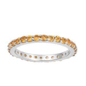Full Eternity Sterling Silver Round Citrine Band Ring